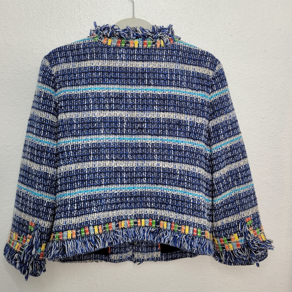 Tory Burch Blue Multi Tweed Fringe Jacket - Picture 4 of 9
